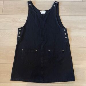 Casual Corner & Co. Women's Black‎ Denim Jumper Dress Large Pockets vintage y2k